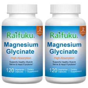 raifuku high absorption magnesium glycinate 240 mg for supporting muscle relaxation and bone, heart & nerve health – non gmo, gluten free, vegetarian, 120 count/60 servings (copy)