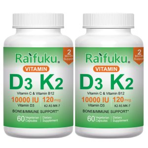 raifuku vitamin d3 k2 supplement, vitamin d3 10000 iu vitamin k2 (mk7) 120 mcg, vitamin c b12 non gmo, no gluten & soy, for bone, teeth, immune & heart health (copy)